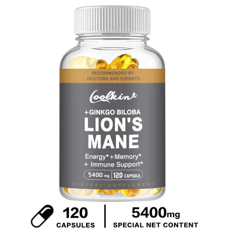 Lion's Mane Mushroom Capsules - Nootropic Brain Booster for Focus Immune & Stress Relief Improve Memory
