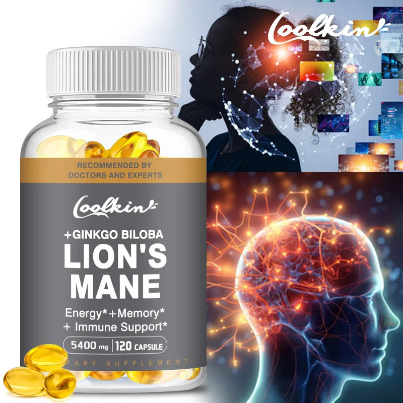 Lion's Mane Mushroom Capsules - Nootropic Brain Booster for Focus Immune & Stress Relief Improve Memory