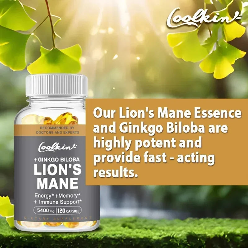 Lion's Mane Mushroom Capsules - Nootropic Brain Booster for Focus Immune & Stress Relief Improve Memory