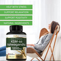 KSM-66 Ashwagandha Extract Capsules 1200mg, Helps with Stress Relief, Mood, Sleep Support, Balanced Energy Levels