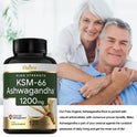 KSM-66 Ashwagandha Extract Capsules 1200mg, Helps with Stress Relief, Mood, Sleep Support, Balanced Energy Levels