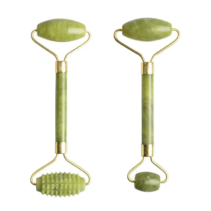Facial Jade Massage Roller Set Guasha Board Double Heads Jade Roller for Face Natural Stone Massage Slimming Board Beauty Neck