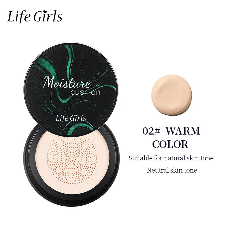 Life Girls Mushroom Moisture Air Cushion Smooth Creamy Texture Foundation Covers Blemishes Creates Flawless Light Base Makeup
