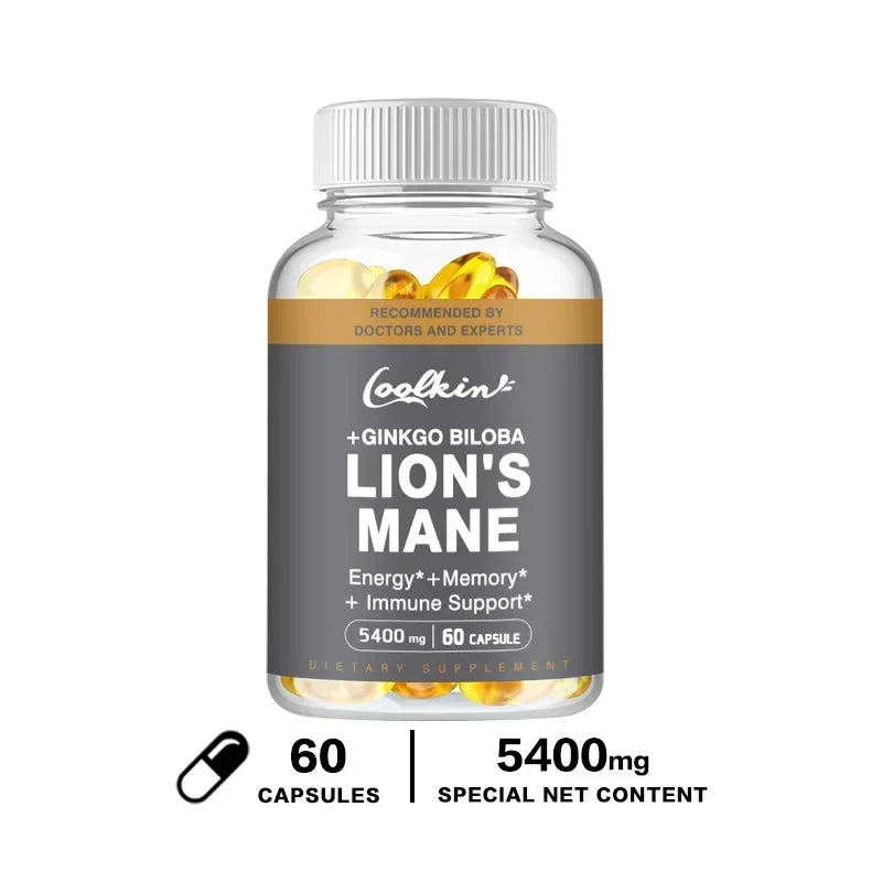 Lion's Mane Mushroom Capsules - Nootropic Brain Booster for Focus Immune & Stress Relief Improve Memory