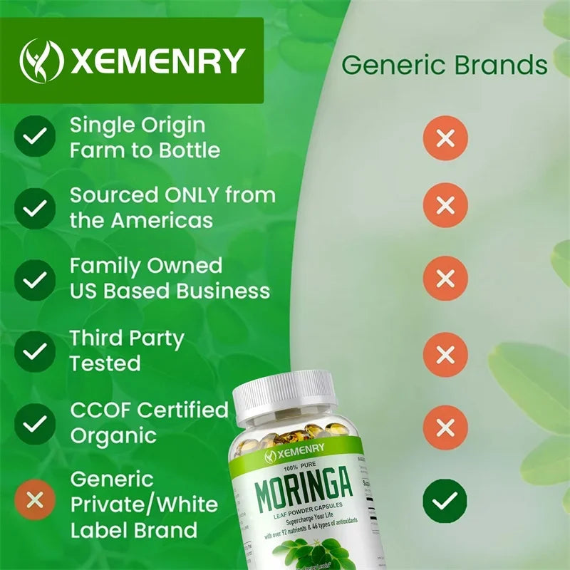 Organic Moringa Capsules - Strengthen The Immune System, Promote Metabolism, Enhance Energy, Help Detoxification, Anti-oxidation