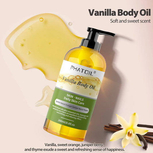 PHATOIL 260ML Vanilla Body Oil For Moisturizing Skin,118ml Castor Massage Oil Suitable For All Skin Types Long-Lasting Fragrance