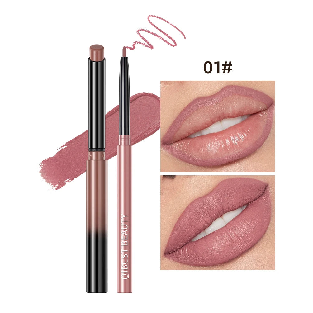 QIBEST Matte Nude Lipstick Pen Long Lasting Lipliner Lip Pencil Waterproof Lip Liner Contour Sexy Red Lip Makeup Set For Women