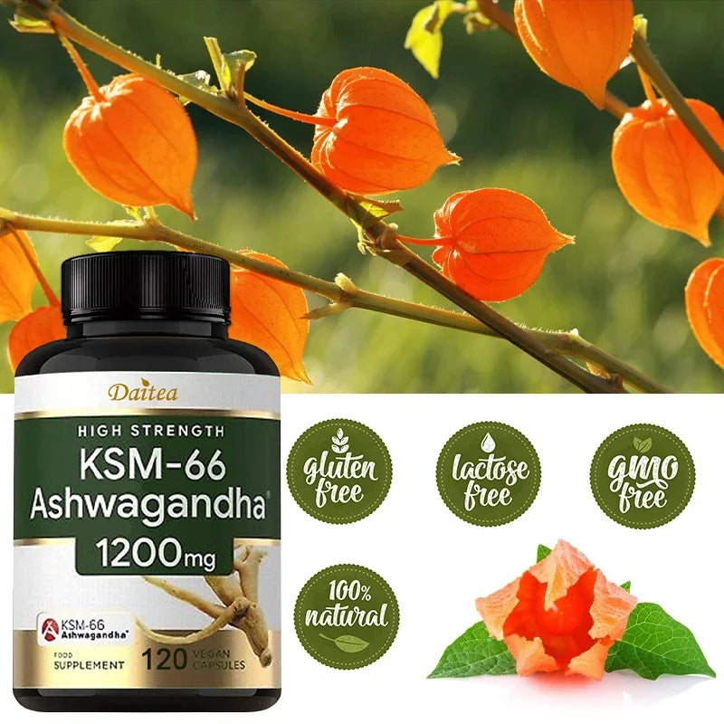 KSM-66 Ashwagandha Extract Capsules 1200mg, Helps with Stress Relief, Mood, Sleep Support, Balanced Energy Levels