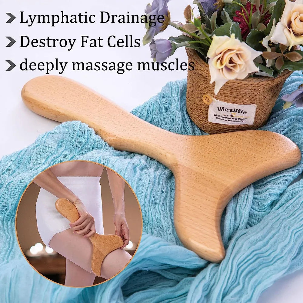 Wood Therapy Massage Tools Gua Sha Board Wooden Scraper Massage Rolls Lymphatic Drainage Tool for Release Cellulite Sore Muscle