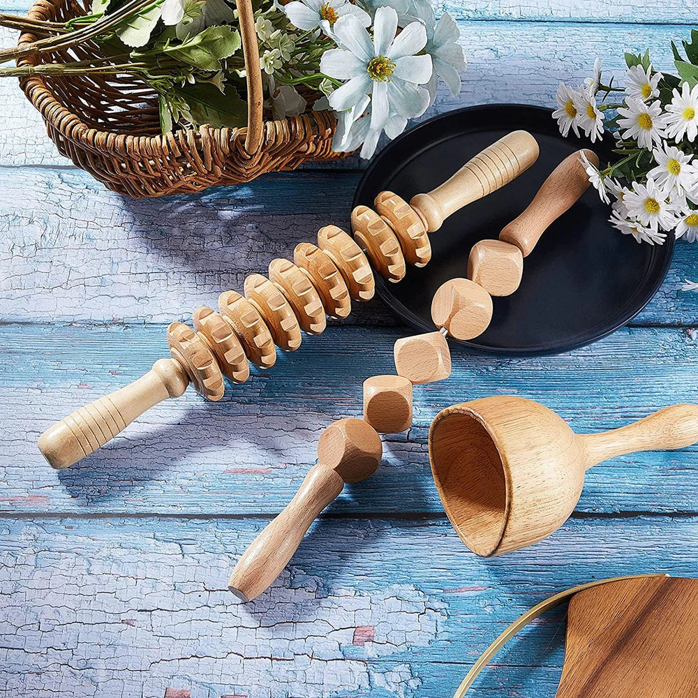Wood Therapy Massage Tools Gua Sha Board Wooden Scraper Massage Rolls Lymphatic Drainage Tool for Release Cellulite Sore Muscle